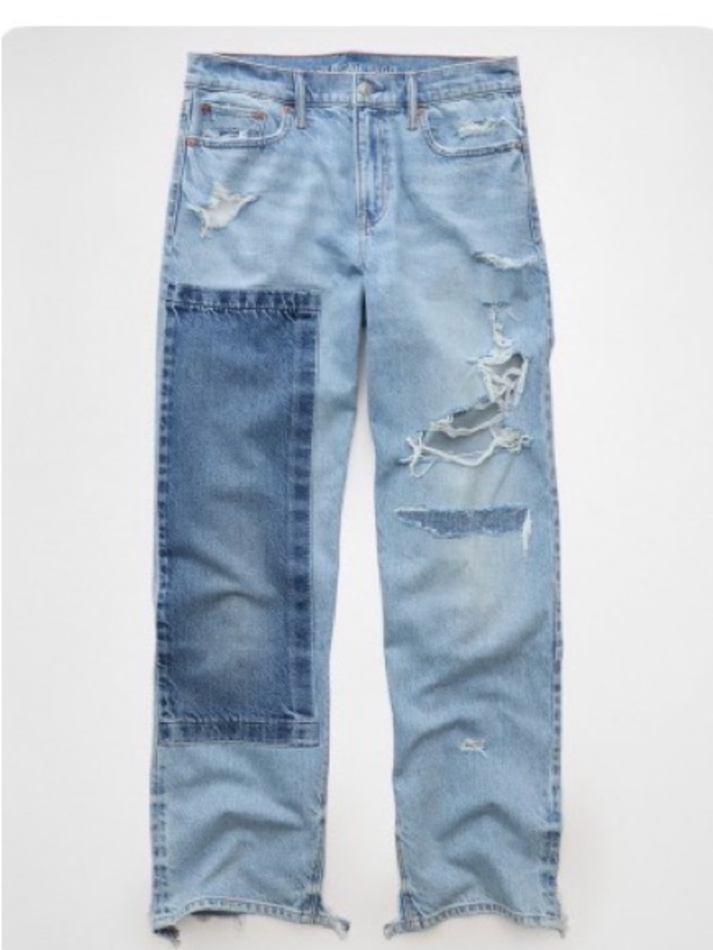 American Eagle Outfitters Light Blue Distressed Jeans with Dark Blue Patch